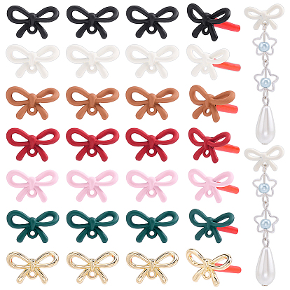 28 pièces 7 couleurs nœud papillon peinture en aérosol apprêts de boucles d'oreilles en alliage, avec 925 épingles en argent sterling, avec boucle