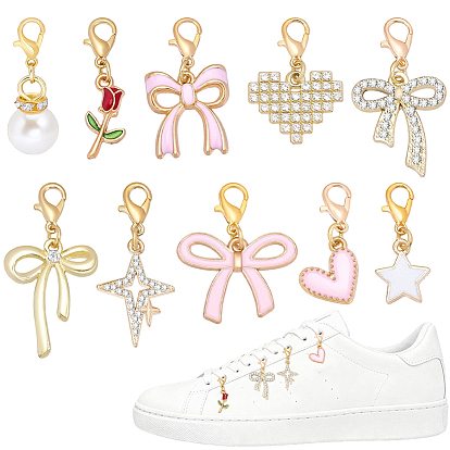 20 шт. 10 стили: подвески из сплава и стразов/эмали/пластика, Сплав с застежками когтя омара