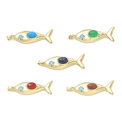 Anhänger aus Meeresedelsteinen, Fischanhänger aus Messing mit Mikropavé-Fassung aus blauen Zirkonia, echt 18 k vergoldet, langlebig überzogen, Gestell, Bleifrei und cadmium frei