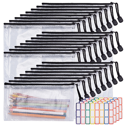 70Pcs Rectangle Transparent PVC File Pockets, for School Home Office Work, 4Sheets Paper Stickers