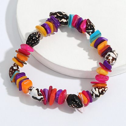 Colorful Ethnic Style Handmade Stone and Shell Bracelet for Men and Women