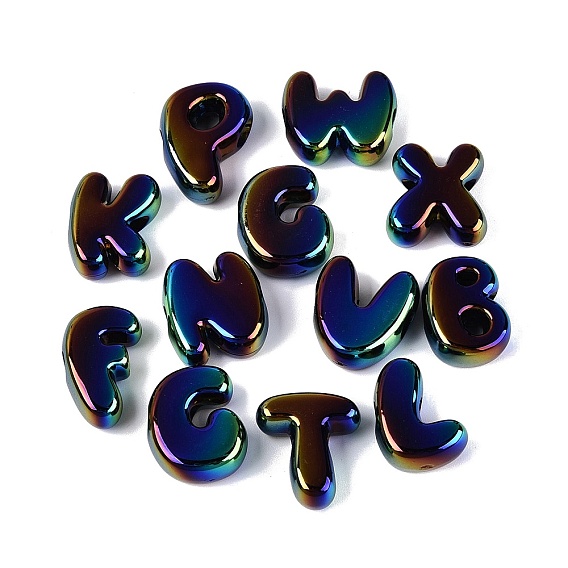 UV Platin Opaque Acrylic European Beads, Large Hole Beads, Iridescent, Letter