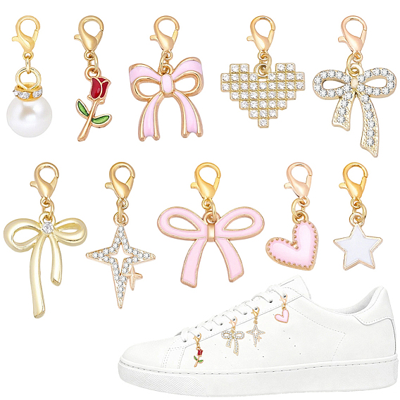 20 шт. 10 стили: подвески из сплава и стразов/эмали/пластика, Сплав с застежками когтя омара