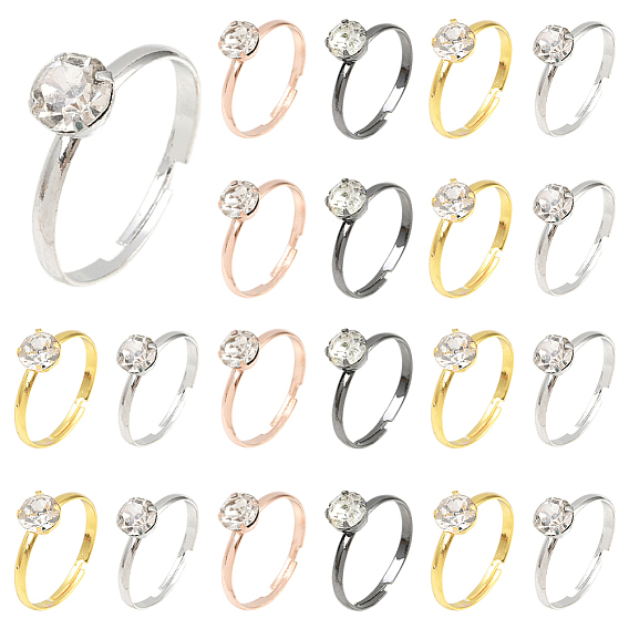 40шт. 4 цвета регулируемые кольца на палец из сплава со стразами для женщин