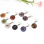 Natural Mixed Gemstone Donut/Pi Disc Dangle Earrings, Red Copper Alloy Wire Wrap Earrings