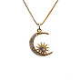 Sparkling Moon and Evil Eye Sweater Chain Necklace with Micro Pave Zirconia - European Style Jewelry