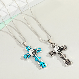 Punk Stainless Steel Zirconia Octagon Cross Necklace Pendant Sweater Chain for Men