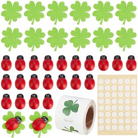 ARRICRAFT DIY Jewelry Making Kit, Including PVC Self-Adhesive Tag Stickers, Ladybug Wood Cabochons, Clover Shape Felt Garment Decorate, Household Tape