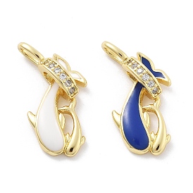 Латунные микро проложить кубического циркония подвески, дельфин, с эмалью, реальный 18 k позолоченный, без кадмия и без свинца, стойки покрытие, долговечный