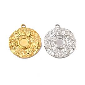 Ion Plating(IP) 304 Stainless Steel Pendant Cabochon Settings, Textured Flat Round