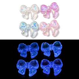 Luminous Transparent Acrylic Beads, with Rhinestone & Gold Glitter Powder, Glow in the Dark, Bowknot