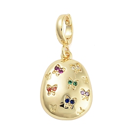 Brass with Cubic Zirconia Pendants, Oval with Butterfly Pattern Charms