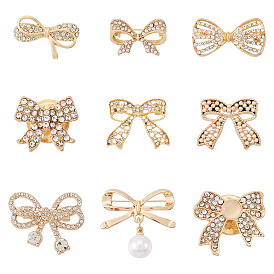 9 шт. 9 стили в форме банта из сплава со стразами для лацканов рюкзаков и одежды, с акриловым и АБС-имитатором