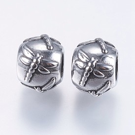 304 acier inoxydable perles européennes, Perles avec un grand trou   , Rondelles avec libellule