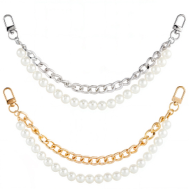 2шт. 2 цвета пластиковые ручки для сумок с имитацией жемчуга и двойной нитью, с алюминиевой цепью панцирного типа и поворотными застежками, цветочный белый