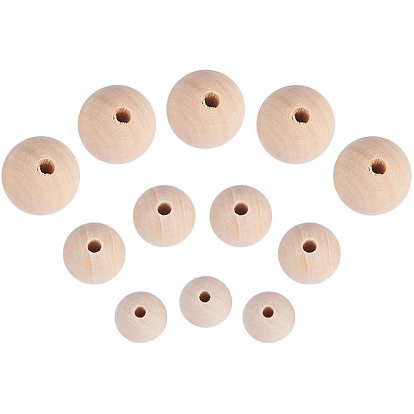 Perles rondes en bois non fini, perles en bois naturel perles d'espacement, sans plomb