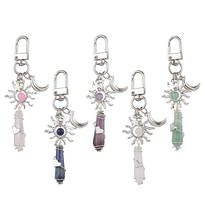 5шт. подвеска из натурального лазурита, зеленого авантюрина, аметиста, кварцевого кристалла, розового кварца и желтого нефрита, с подвесками из сплава солнца, звезды, луны
