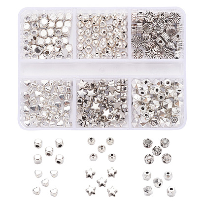 300Pcs 6 Style Tibetan Style Alloy Spacer Beads