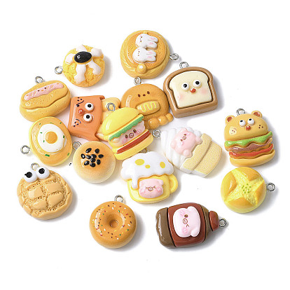 16 шт 16 стили подвески из непрозрачной смолы, имитация еды, разнообразные, с платиновым тоном железная петля
