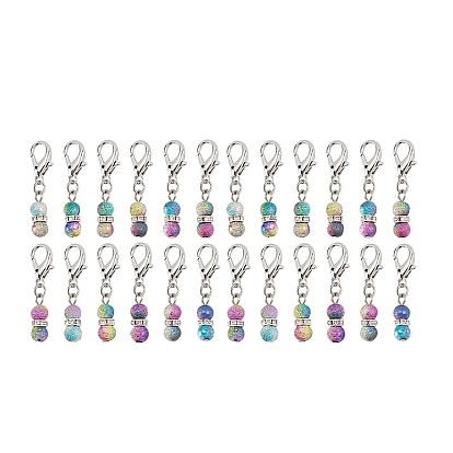 24pcs décorations pendentifs rondes en acrylique et strass en fer, avec alliage homard fermoirs pince
