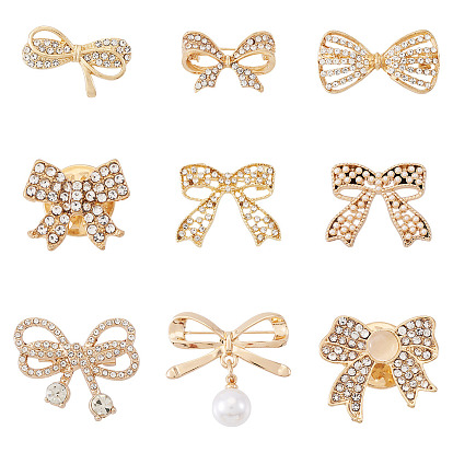 9 шт. 9 стили в форме банта из сплава со стразами для лацканов рюкзаков и одежды, с акриловым и АБС-имитатором