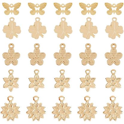 50шт 5 стиль стойка покрытие латунные подвески, долговечный, без кадмия и без свинца, цветок и клевер и бабочка