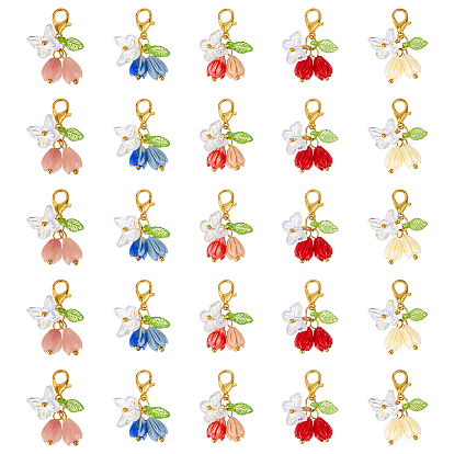 25 шт 5 цвета роза бабочка смола подвеска украшение, Застежки-когти из сплава омара, подвески для украшений сумок