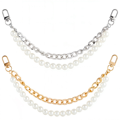 2шт. 2 цвета пластиковые ручки для сумок с имитацией жемчуга и двойной нитью, с алюминиевой цепью панцирного типа и поворотными застежками, цветочный белый