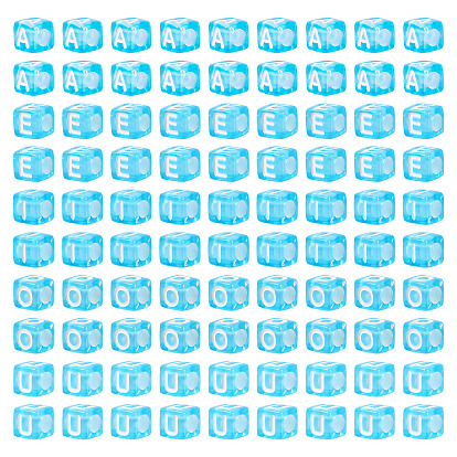 100 шт 5 цвета прозрачные акриловые бусины, куб с письмом