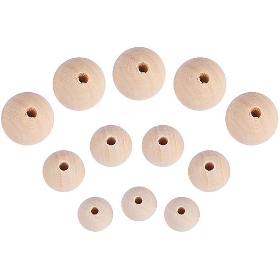 Perles rondes en bois non fini, perles en bois naturel perles d'espacement, sans plomb