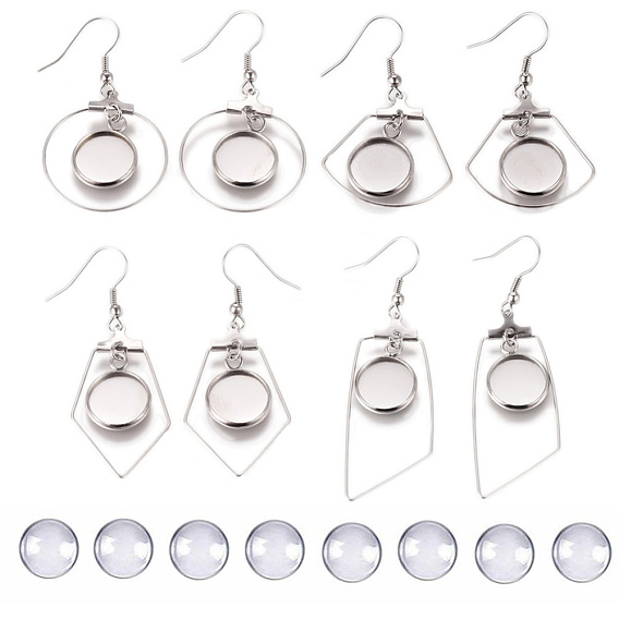 DIY Earring Making, with Stainless Steel Dangle Earrings, Cabochon Settings, Glass Cabochons