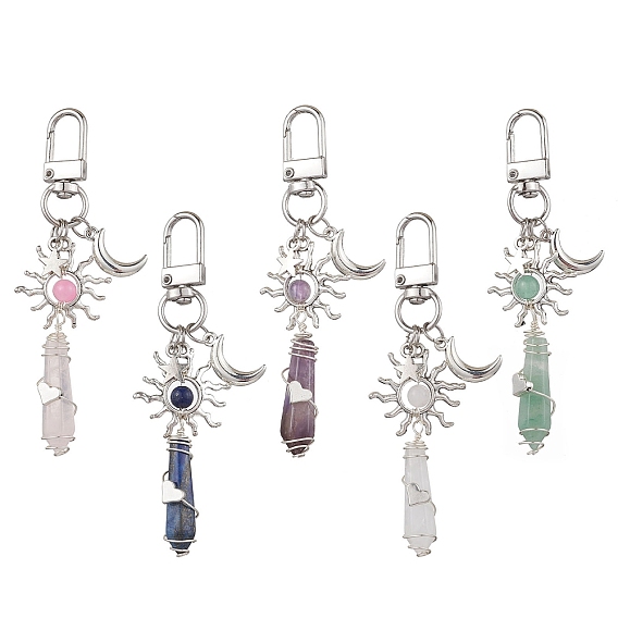5шт. подвеска из натурального лазурита, зеленого авантюрина, аметиста, кварцевого кристалла, розового кварца и желтого нефрита, с подвесками из сплава солнца, звезды, луны