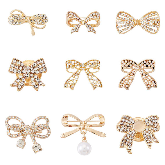 9 шт. 9 стили в форме банта из сплава со стразами для лацканов рюкзаков и одежды, с акриловым и АБС-имитатором