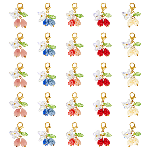 25 шт 5 цвета роза бабочка смола подвеска украшение, Застежки-когти из сплава омара, подвески для украшений сумок