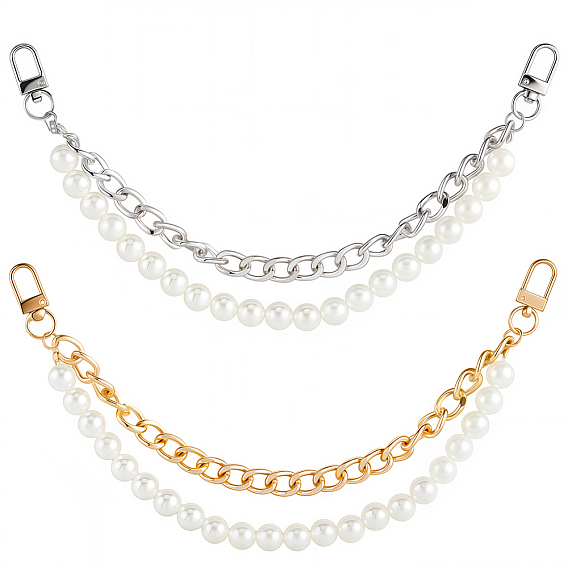 2шт. 2 цвета пластиковые ручки для сумок с имитацией жемчуга и двойной нитью, с алюминиевой цепью панцирного типа и поворотными застежками, цветочный белый