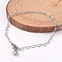304 Stainless Steel Heart Link Chains Anklets, with Rhinestone Charm, 225mm