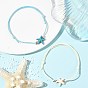 2Pcs 2 Colors Ocean Dyed Synthetic Turquoise Starfish Beaded Adjustable Waxed Polyester Cord Bracelets for Women, Golden