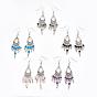 Tibetan Style Alloy Gemstone Chandelier Earrings, with Brass Earring Hooks, 70mm, Pin: 0.6mm