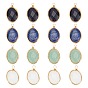 Natural & Synthetic Mixed Gemstone Pendants, Wire Wrapped Pendants, with Light Gold Plated Eco-Friendly Copper Wire, Faceted, Oval