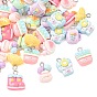 Printed Opaque Resin Pendants, Mixed Shapes Charm, with Platinum Iron Loop