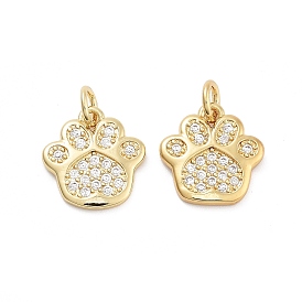 Paw Print Rack Plating Brass Micro Pave Cubic Zirconia Charms, Cadmium Free & Lead Free, Long-Lasting Plated