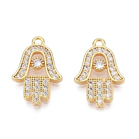 Brass Micro Pave Clear Cubic Zirconia Pendants, Hamsa Hand