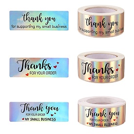 3Roll 3 Style Hot Stamping Self-Adhesive Paper Gift Tag Youstickers, Rectangle with Word Thank You FOR YOU ORDER, for Party Presents Decorative