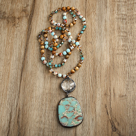 Ожерелья из натурального камня Шоушань в винтажном стиле с подвесками из стекла