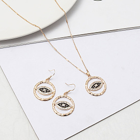 Stylish Eye-Shaped Gemstone Long Necklace and Earrings Set for Women