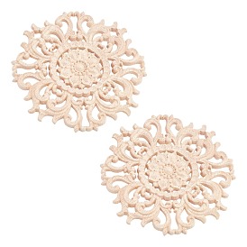 Natural Solid Wood Carved Onlay Applique Craft, Unpainted Onlay Furniture Home Decoration, Flower