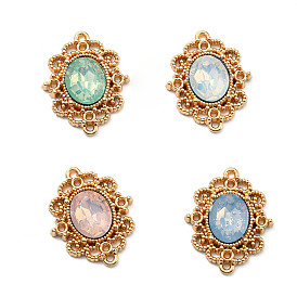 Golden Plated Alloy Oval Connector Charms, with Plastic Imitation Opalite