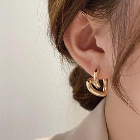 Temperament Line Love Earrings Female Retro Fashion Personality 925 Silver Needle Peach Heart Earrings Niche Design Earrings