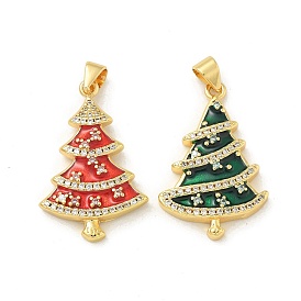 Brass Enamel Pendants, with Micro Pave Cubic Zirconia, Christmas Trees Charms, Real 18K Gold Plated