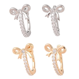 Brass with Clear Cubic Zirconia Hoop Earring, Bowknot